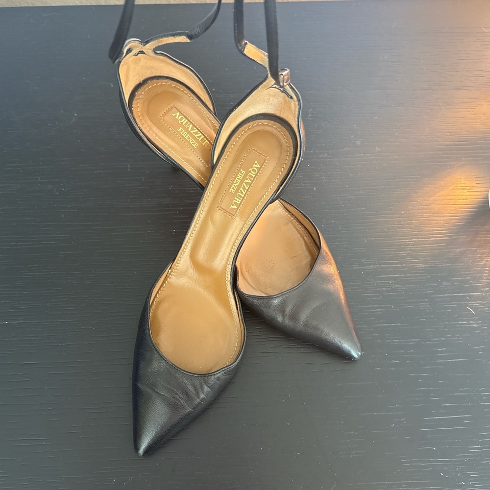 Aquazzura Firenze Black Leather Heels – Size 36.5